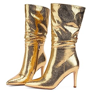 Amazon.com | Modatope Gold Womens Mid Calf Boots Zipper