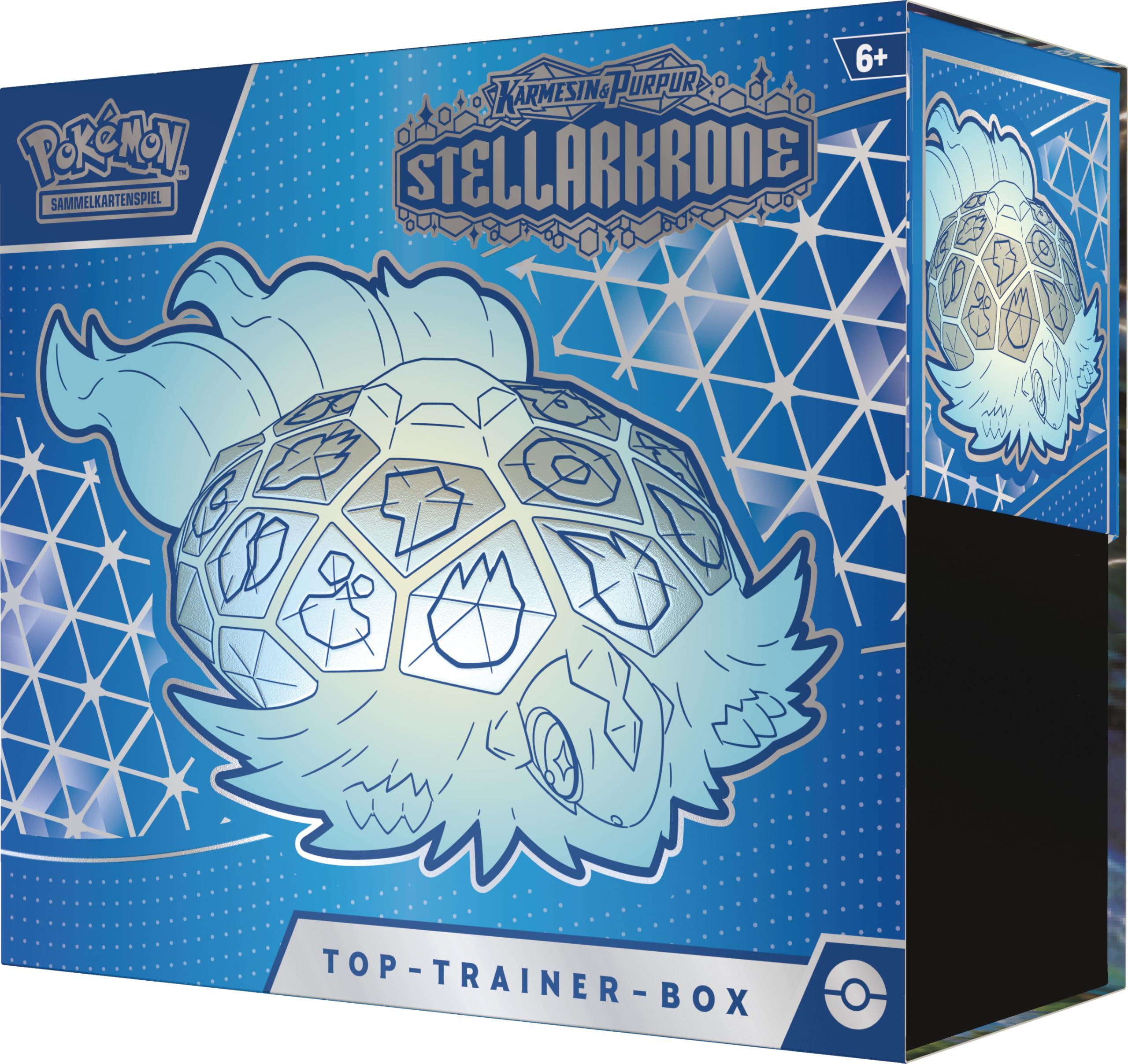 Pokémon - Gra karciana kolekcjonerska: Top Trainer-Box Karmesin & Purpur – Stellarkorone (1 karta promocyjna pełnoekranowa, 9 pakietów wzmacniających i akcesoria premium)