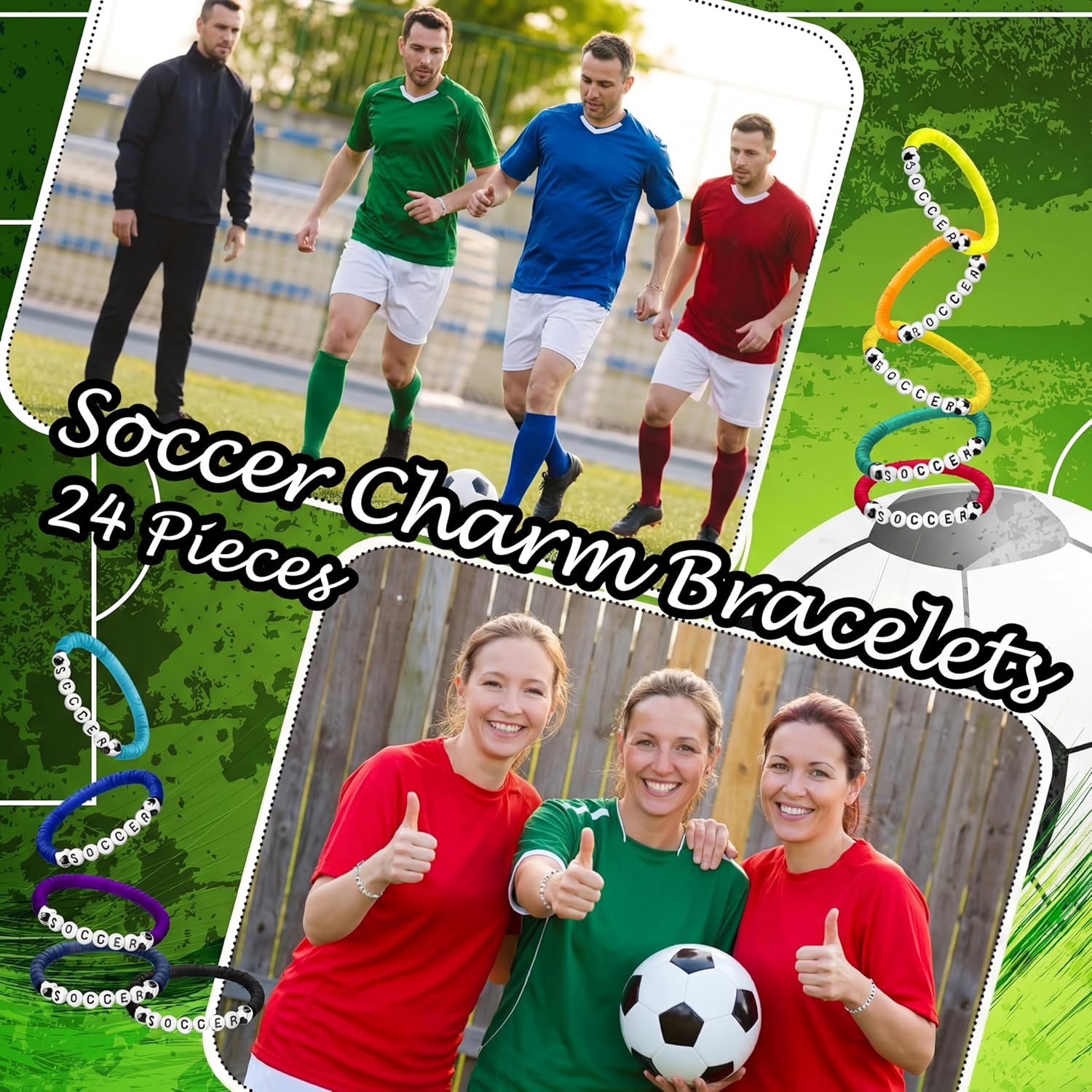 24 Pcs Valentine's Soccer Gift Bracelets Stackable Clay Beaded Bracelets Soccer Party Favors Beaded Ball Adjustable Clay Bracelet Jewelry Sports Gifts Supplies - Image 5