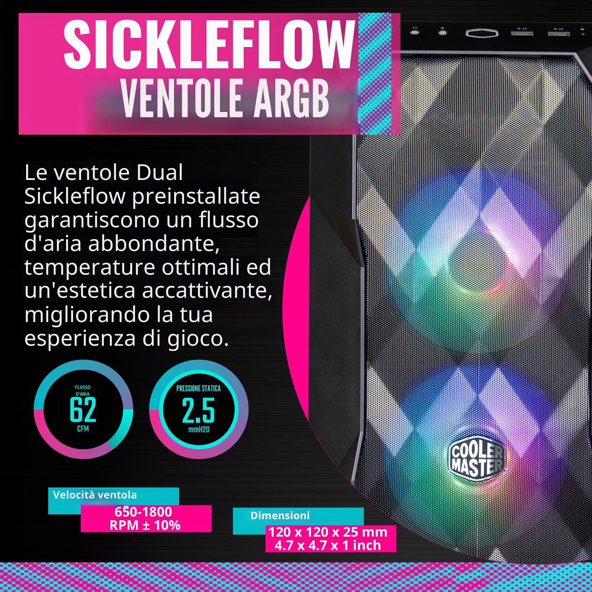 Cooler Master TD300 Case PC Mesh - Mini-Tower,Elevato Flusso d'Aria, 2 x 120mm Ventole ARGB,Supporto MB Micro-ATX e Mini-ITX,Pannello Laterale in Vetro Temperato,Coperchio Rimovibile,Hub ARGB/PWM