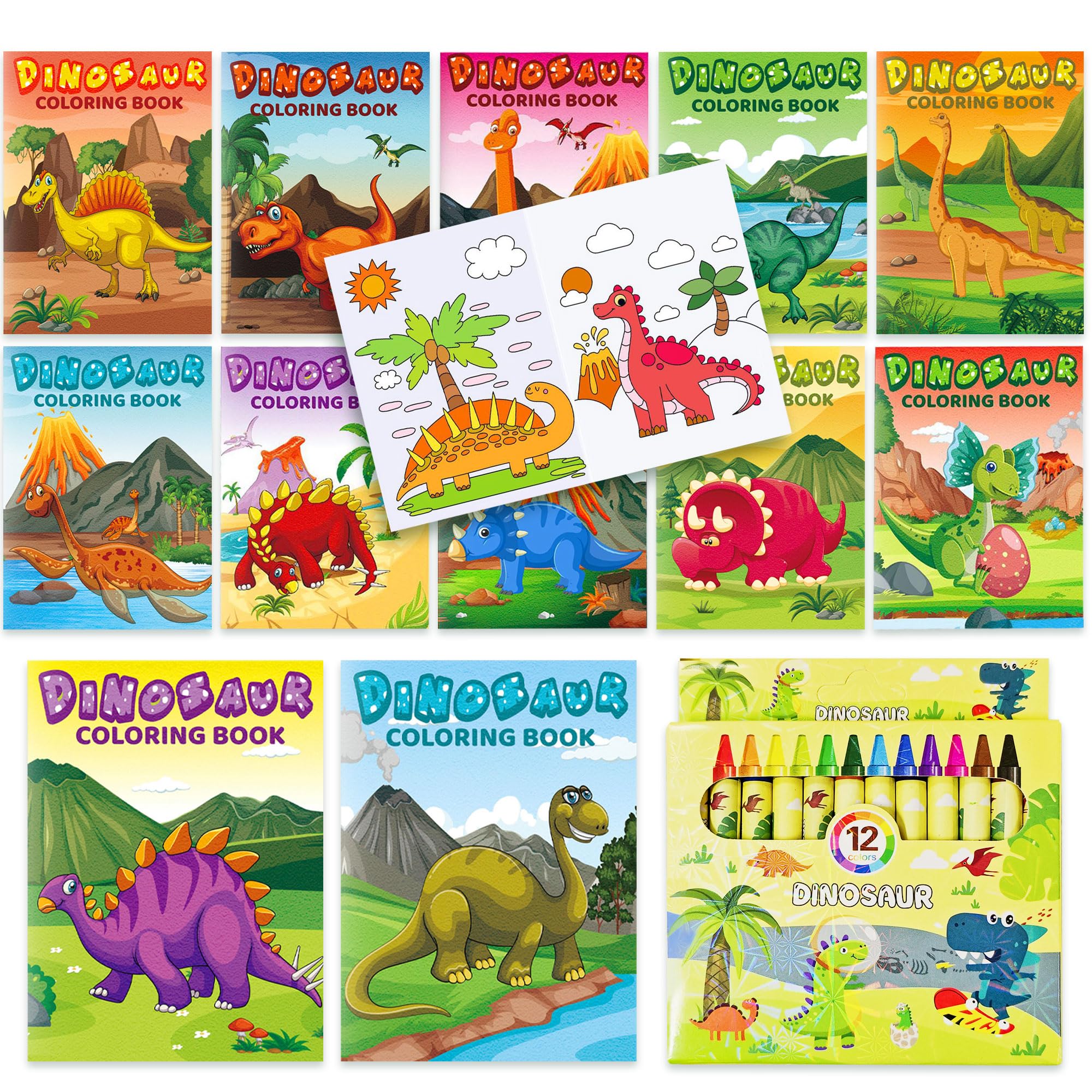 BACH AND BOOZY Mini Coloring Books Bulk Set Party Bag Fillers with Pens Small Activity Books with Dinosaur Themes Favors Birthday Goodies Supplies
