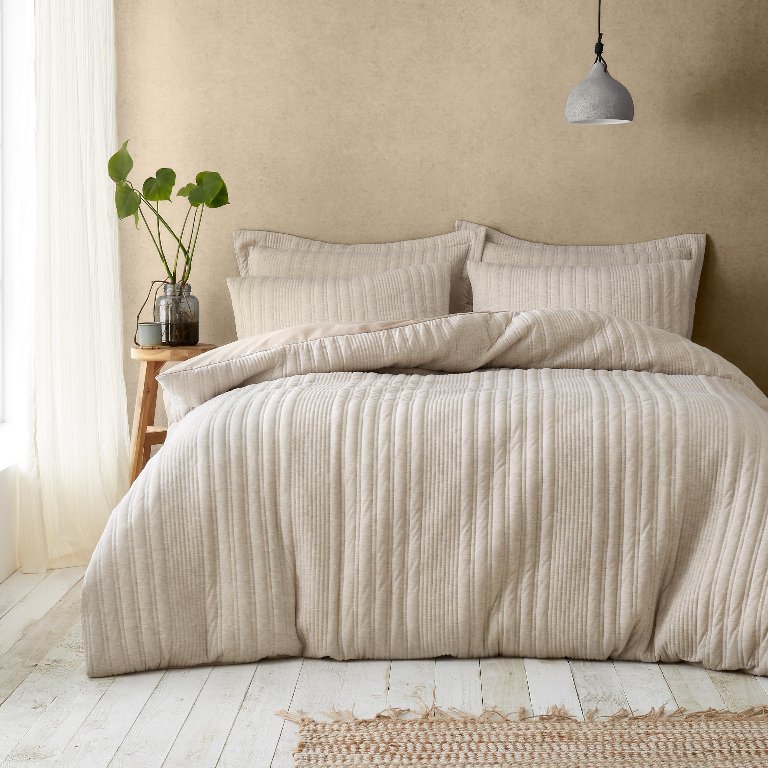 Pineapple Elephant Tamba Jersey Stripe Duvet Cover And Pillowcase Set Natural Unisex Natural Beige King (230X220cm)