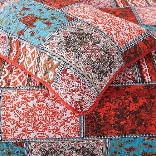 Miniatura 6 de HoneiLife Juego de edredón de tamaño King, colchas de algodón de 3 piezas, colcha retro, colcha ligera, juego de ropa de cama cálida para todas las