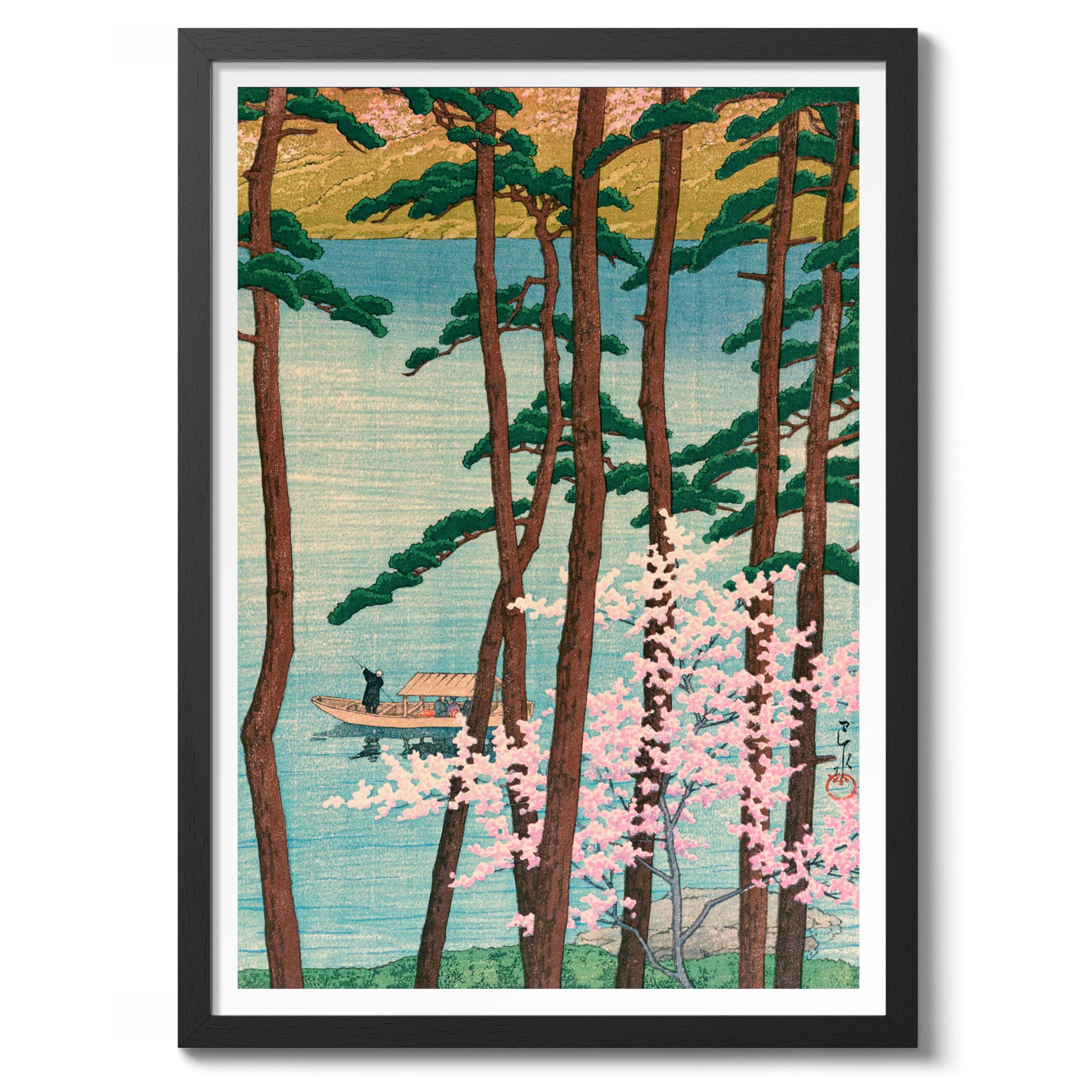 Spring In Arashiyama Kawase Hasui Poster, Japanese Woodblock Ukiyo-E Print, Vintage Art Picture Painting Wall Art Exhibition, Archival Matte, 50x70cm (Black Frame) - 50x70cm