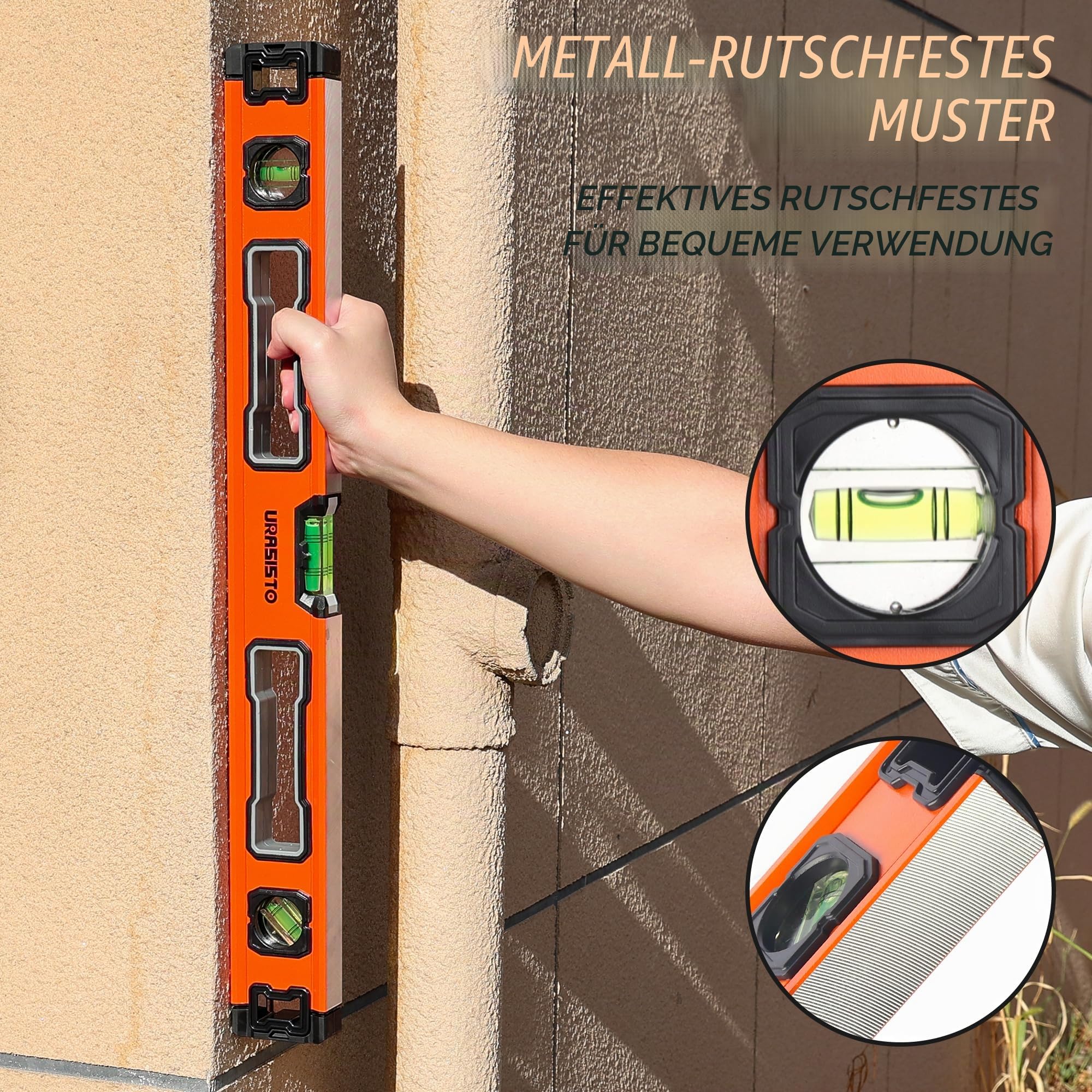 URASISTO 5-teiliges Wasserwaagen-Set, 25cm, 40cm, 60cm, 80cm, 120cm Nivellierset mit magnetischem Torpedoniveau, 45°/90°/180° Blasenmessung, Aluminiumlegierungs-Niveaus mit Tragetasche