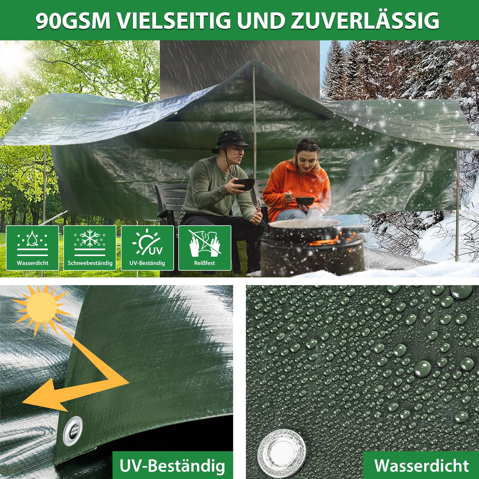 jarolift Abdeckplane Poolabdeckung Gewebeplane, Plane aus Polyethylen-Gewebe 90 g/qm, Wasserdicht Schimmelresistent Reißfest, 8 x 10 m, Grün