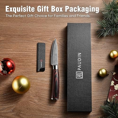 Miniatura 7 de PAUDIN Cuchillo de pelar, cuchillo de fruta de 3.5 pulgadas, cuchillo de pelar forjado de acero inoxidable de alto carbono 5Cr15Mov, cuchillo