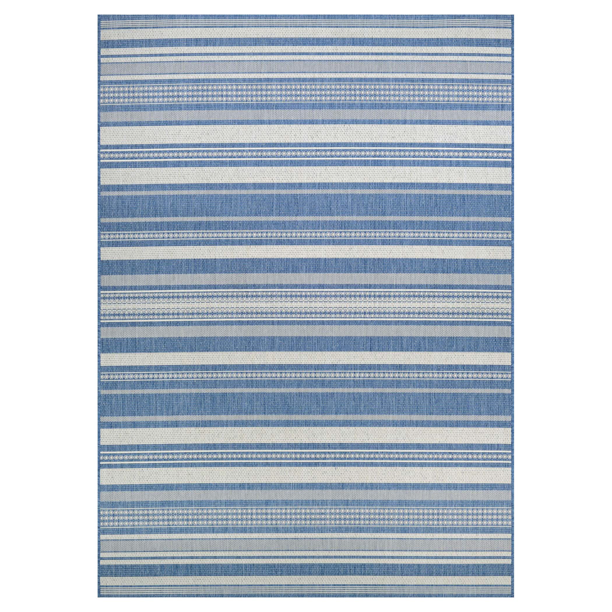 Couristan Recife Indoor Outdoor Rug - Gazebo Stripe 3'9" x 5'5" Rectangle in Champagne and Blue, Low Pile, Hose Washable, Pet- Kid Friendly Home Decor