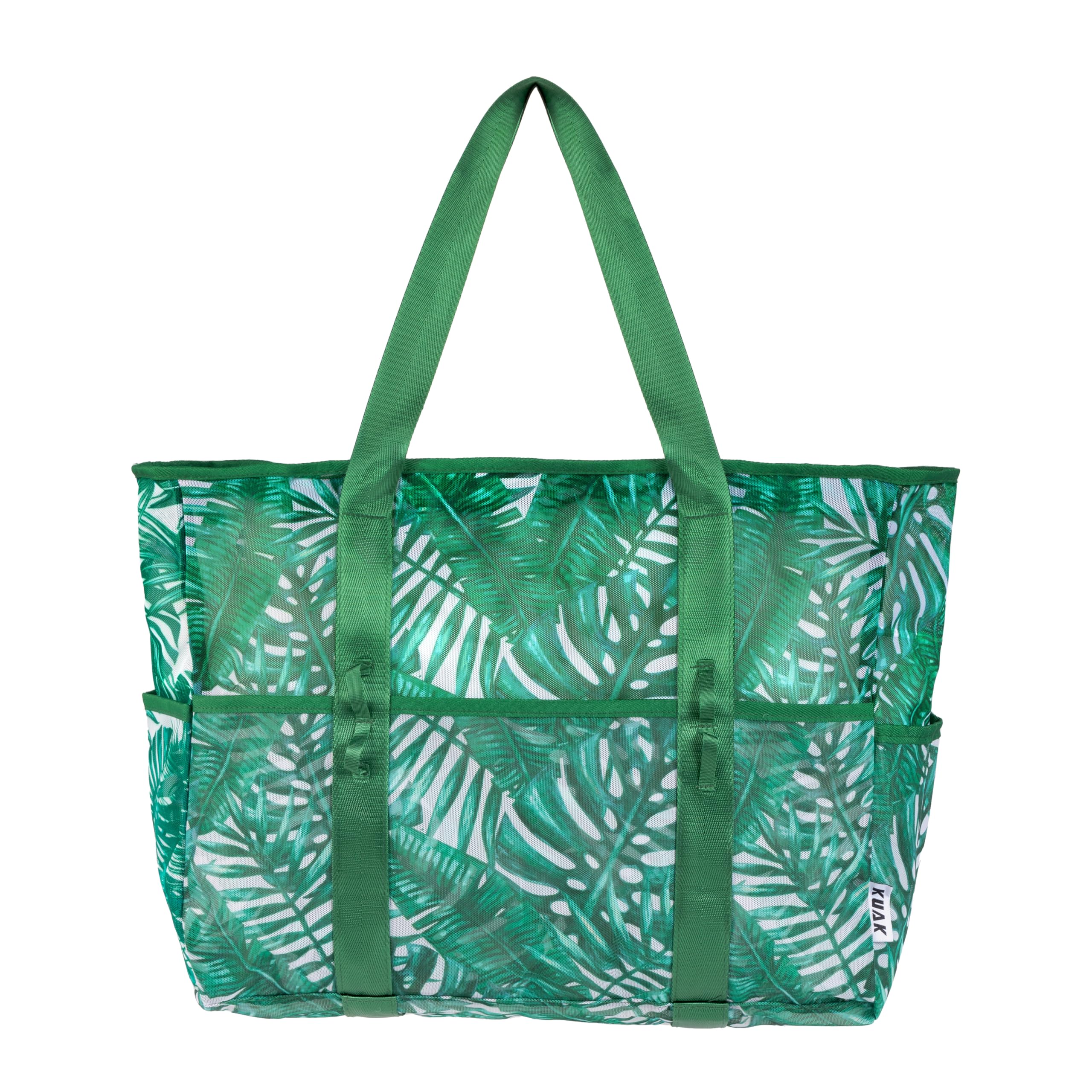 KUAK Mesh Beach Bag, Large Beach Tote with Top Zipper, 9 Pockets, Inner Waterproof Pocket for Family Pool Vacation Essentials