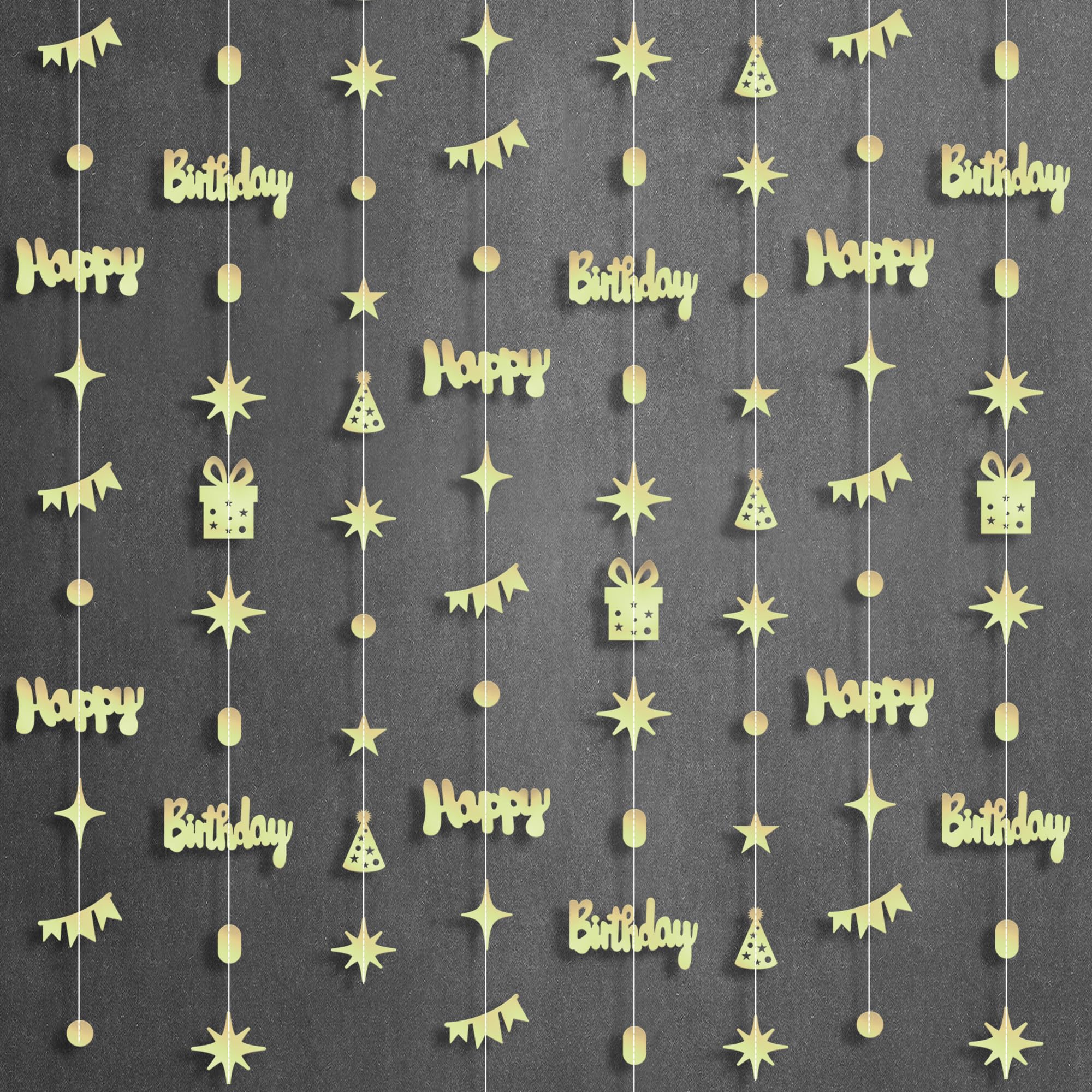 KatchOn, Gold Happy Birthday Garland Banner - 6.5 Feet, Pack of 8 No DIY | Gold Garland Birthday Decorations | Happy Bday Backdrop | Bday Decorations