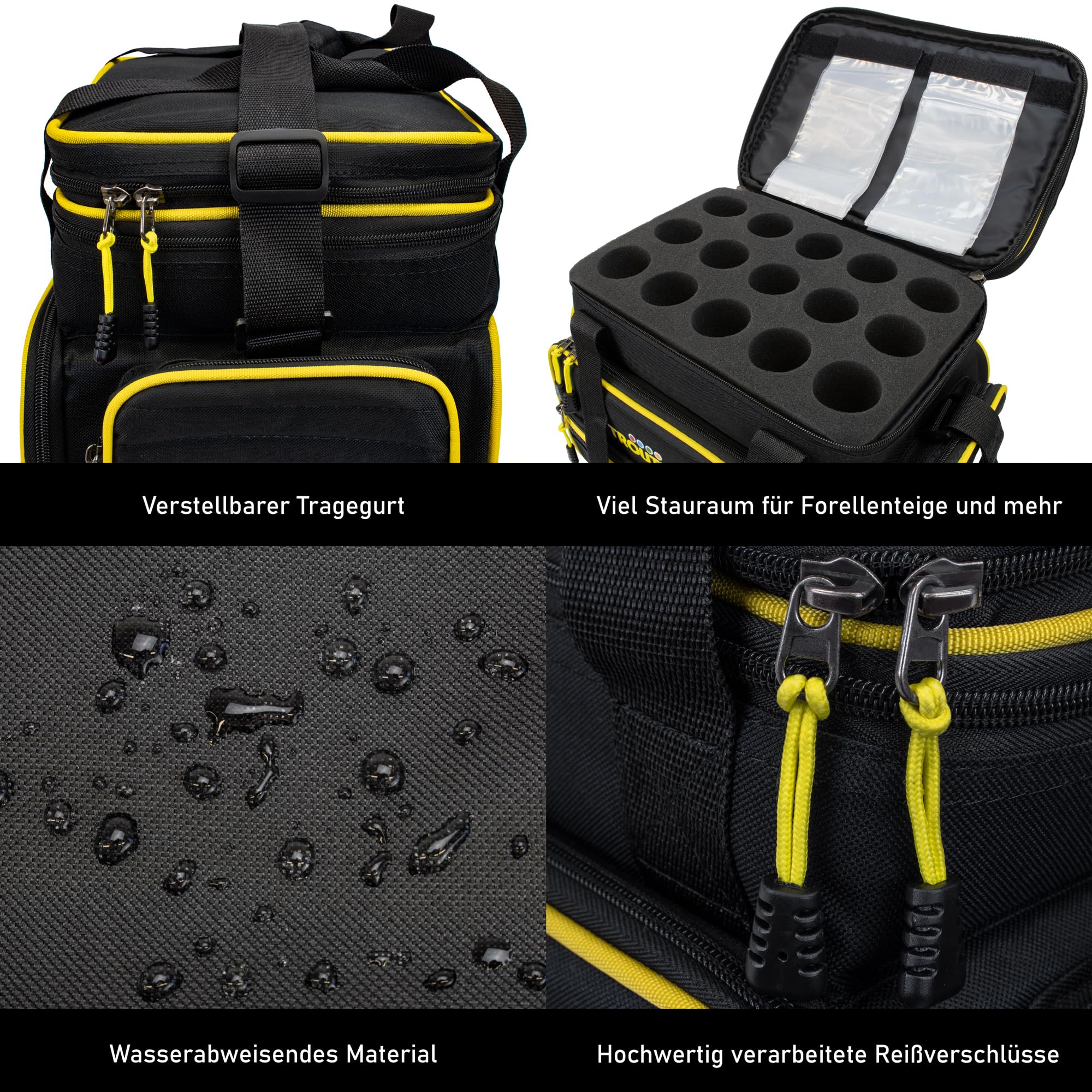 Forellentasche, Tasche speziell für Forellenteig, Sbirolino, Bombarden, Posen UVM. mit Schultergurt