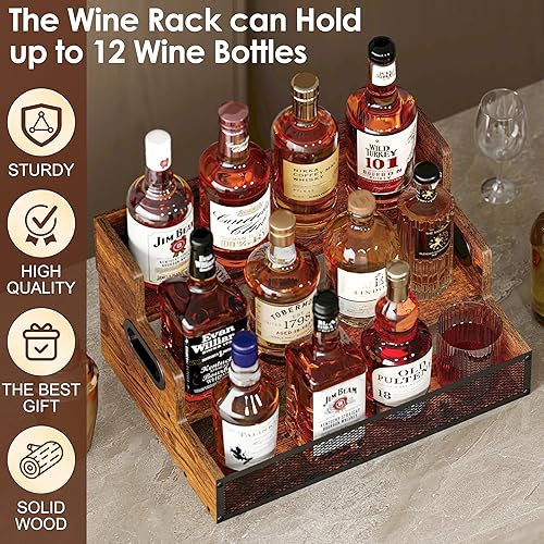 Miniatura 3 de Estante de exhibición de botellas de licor de 3 niveles, estante de vino de mostrador con asa, estantes de exhibición de botellas de bar,