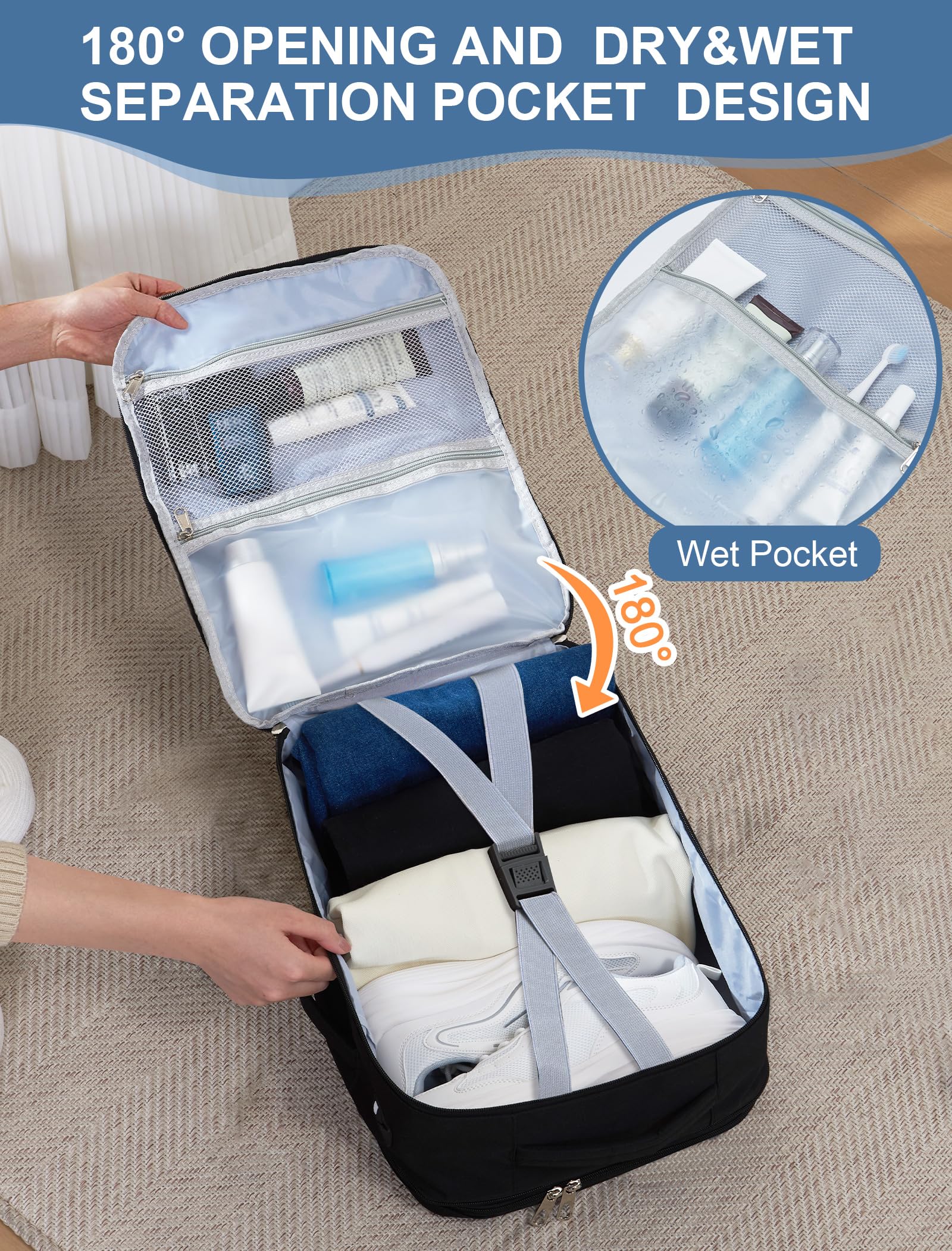 Bagaż Podręczny 40x30x20 Plecak, 24-30L Rozkładany 40x30x25 Plecak Podróżny Męski i Damski do Ryanair, Eurowings, Wizzair, Vueling,Cabin Bag Travel Backpack do Pracy, Biznesu i Podróży, Czarny