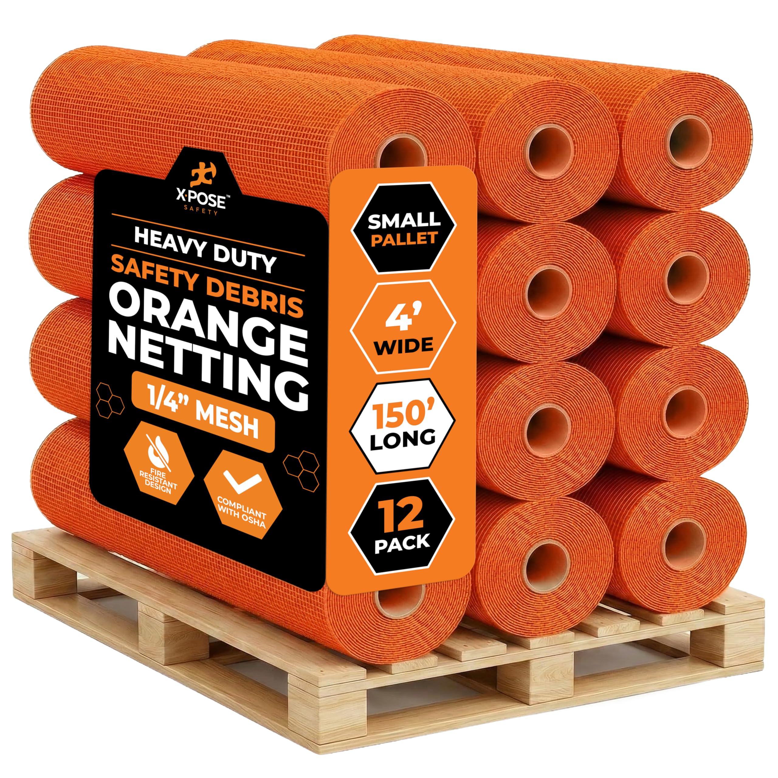 Xpose Safety Construction Safety Netting – 4' x 150', 1/4" Mesh Scaffold