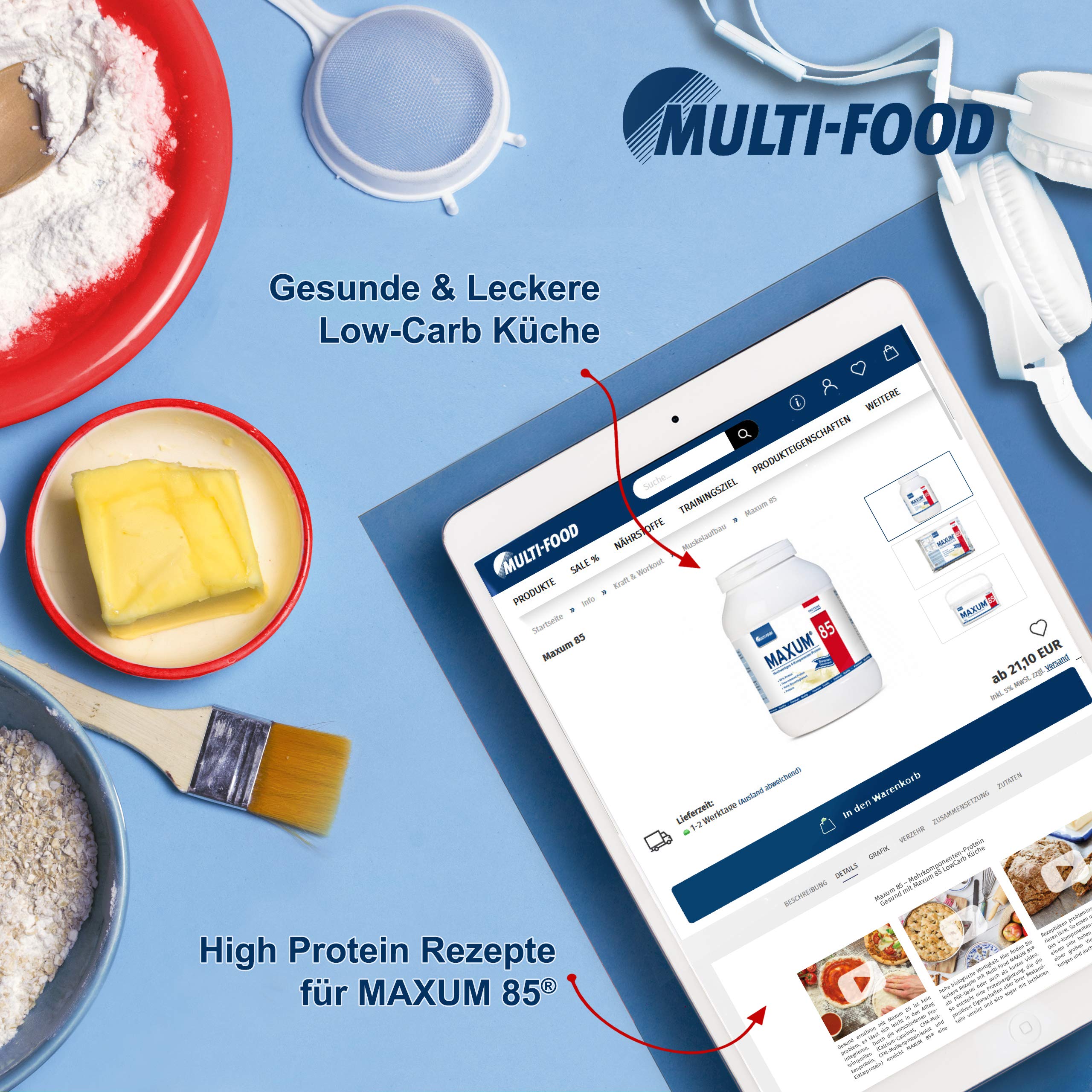 Hochwertiges Mehrkomponenten Protein Pulver - Maxum 85 - Eiweiss Protein Pulver für Muskelaufbau und Regeneration - Ideal für deinen Protein Shake - Perfektes Eiweißpulver (Neutral, 750 g Dose)