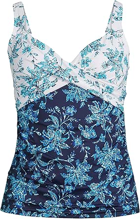 Amazon.com: Lands' End Womens Chlorine Resistant Underwire Wrap Tankini ...