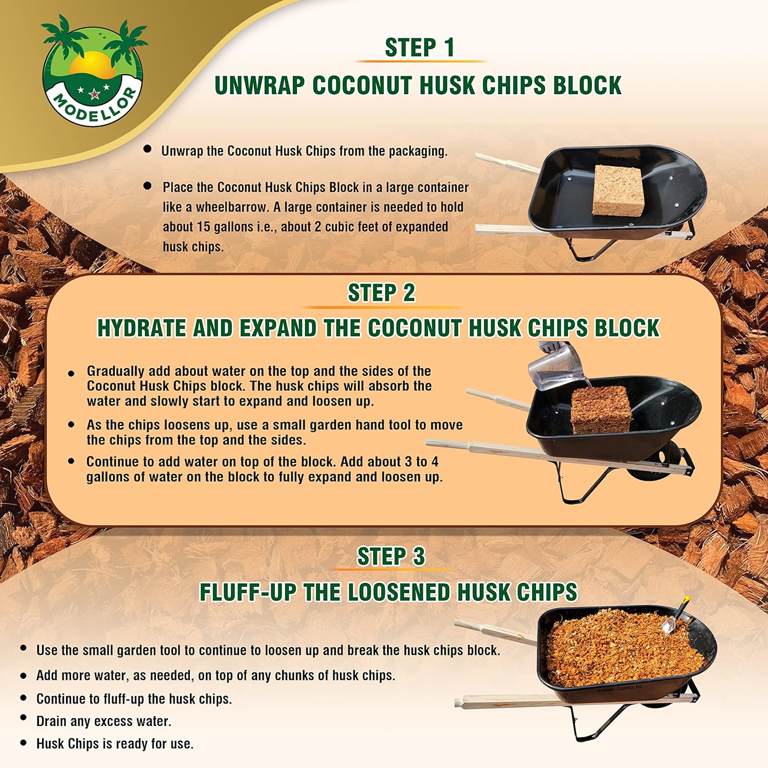 MODELLOR Premium Super Washed, Clean, Coco Chips, Yields 2 cu ft. of Loose Chips. Plant Substrate, Organic, Reptile Bedding, Odor Absorbing, Grow Orchids, Mulch Indoor, Outdoor.