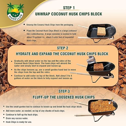 Miniatura 3 de Bloque de chips de cáscara de coco de alta calidad de 10 libras. Produce 2 pies cúbicos de chips de cáscara suelta en hidratación, orgánico, lavado,