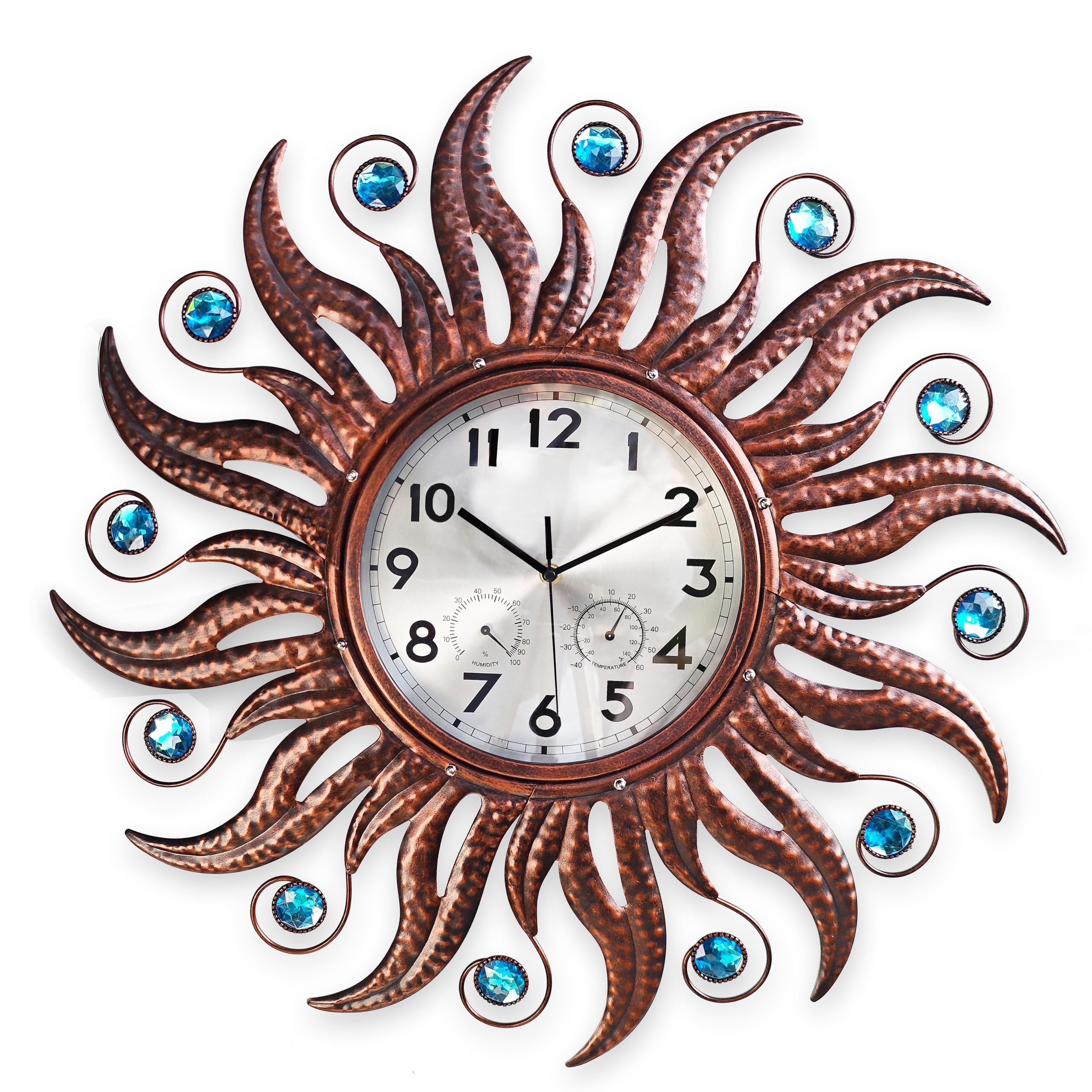 Horloge solaire d'extérieur 63,5 cm avec thermomètre étanche et mouvement quartz