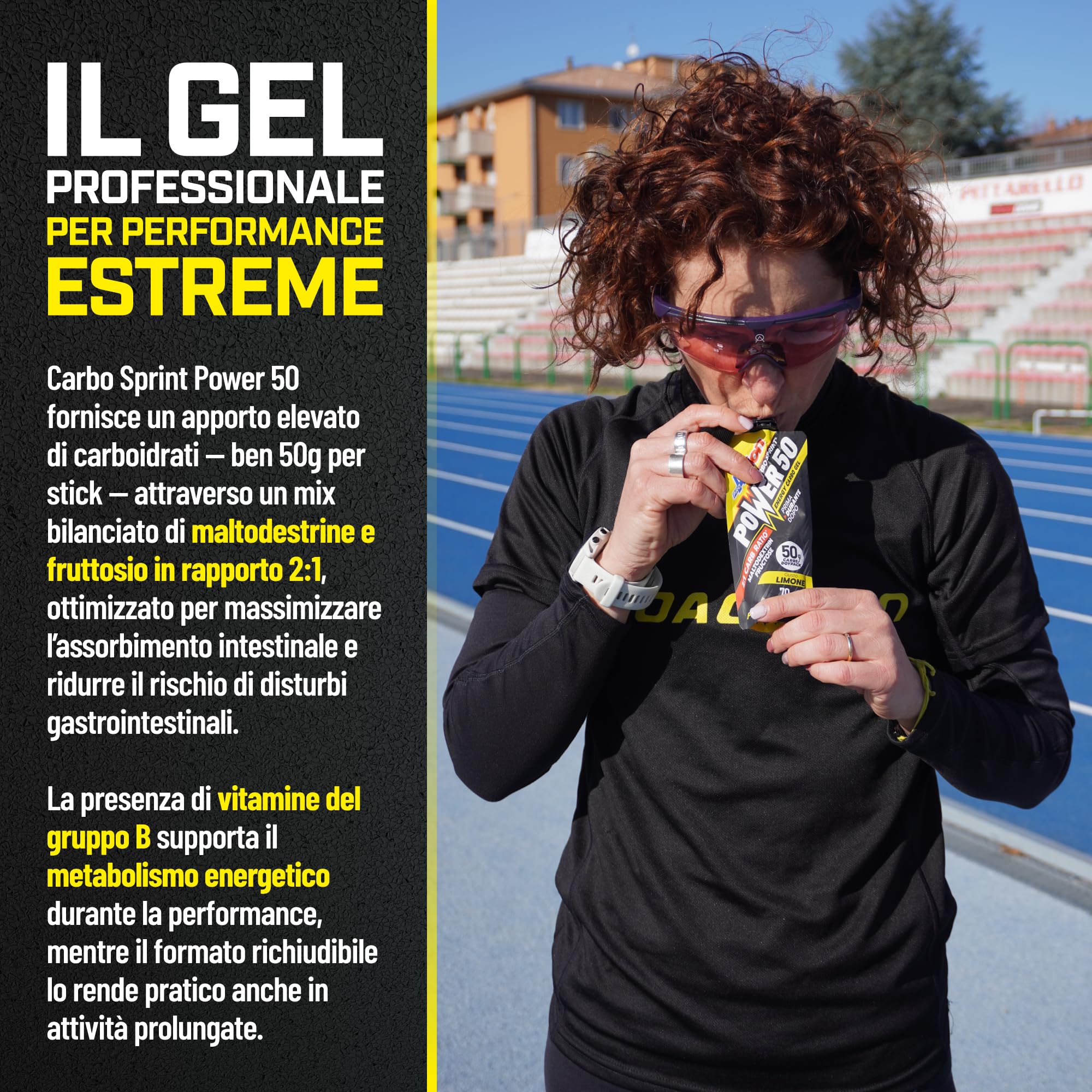 ProAction Carbo Sprint Power 50 Carbo Gel 50g | Gel Carboidrati 2:1 con Maltodestrine e Ciclodestrine Altamente Ramificate per Ciclismo Endurance | 70 ml per Stick | Box da 32 pz