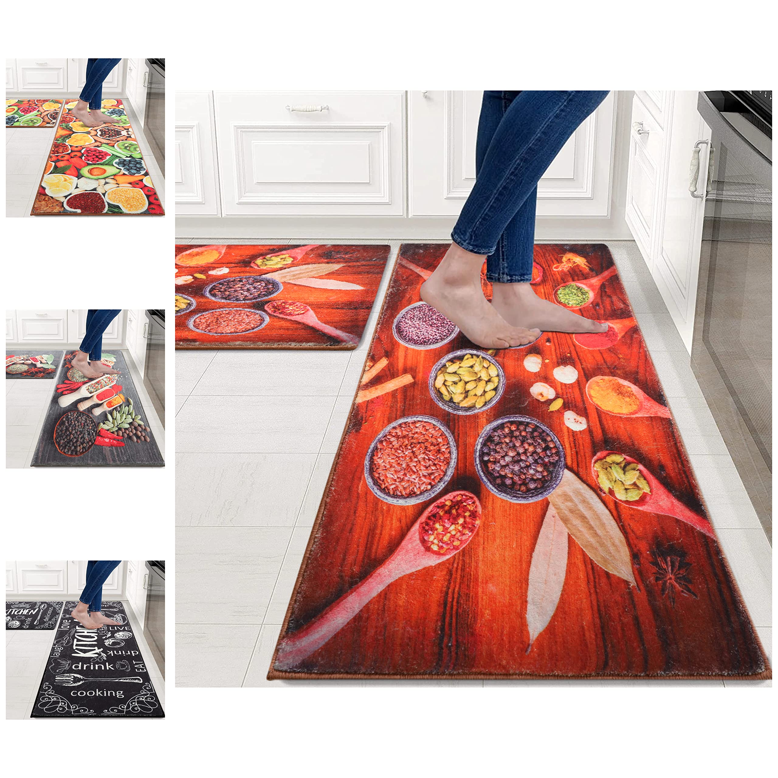Adalex Global 40 by 60cm and 40 by 120cm Kitchen Rug Mat Set of 2 Kitchen Mats Non Slip Washable Large Non Slip Kitchen Runners, Indoor Floor Mats, Kitchen Carpets, Carpet Runners (Spicy2a) — image 1