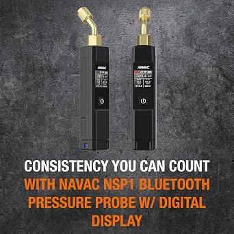 NAVAC NSP1 Bluetooth Pressure Probe with Digital Display - 164ft Range, Ceramic Sensor, Easy-Switch Knob, Compatible with MyNavac App - Includes Rechargeable Battery & Carry Bag, 7.6oz