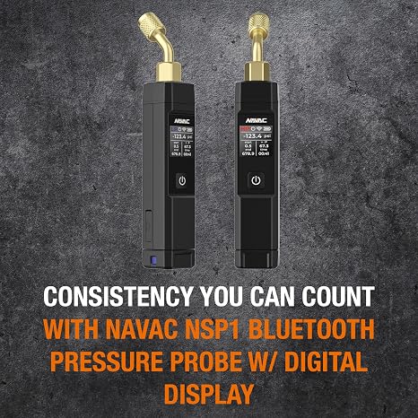 NAVAC NSP1 Bluetooth Pressure Probe with Digital Display - 164ft Range, Ceramic Sensor, Easy-Switch Knob, Compatible with MyNavac App - Includes Rechargeable Battery & Carry Bag, 7.6oz