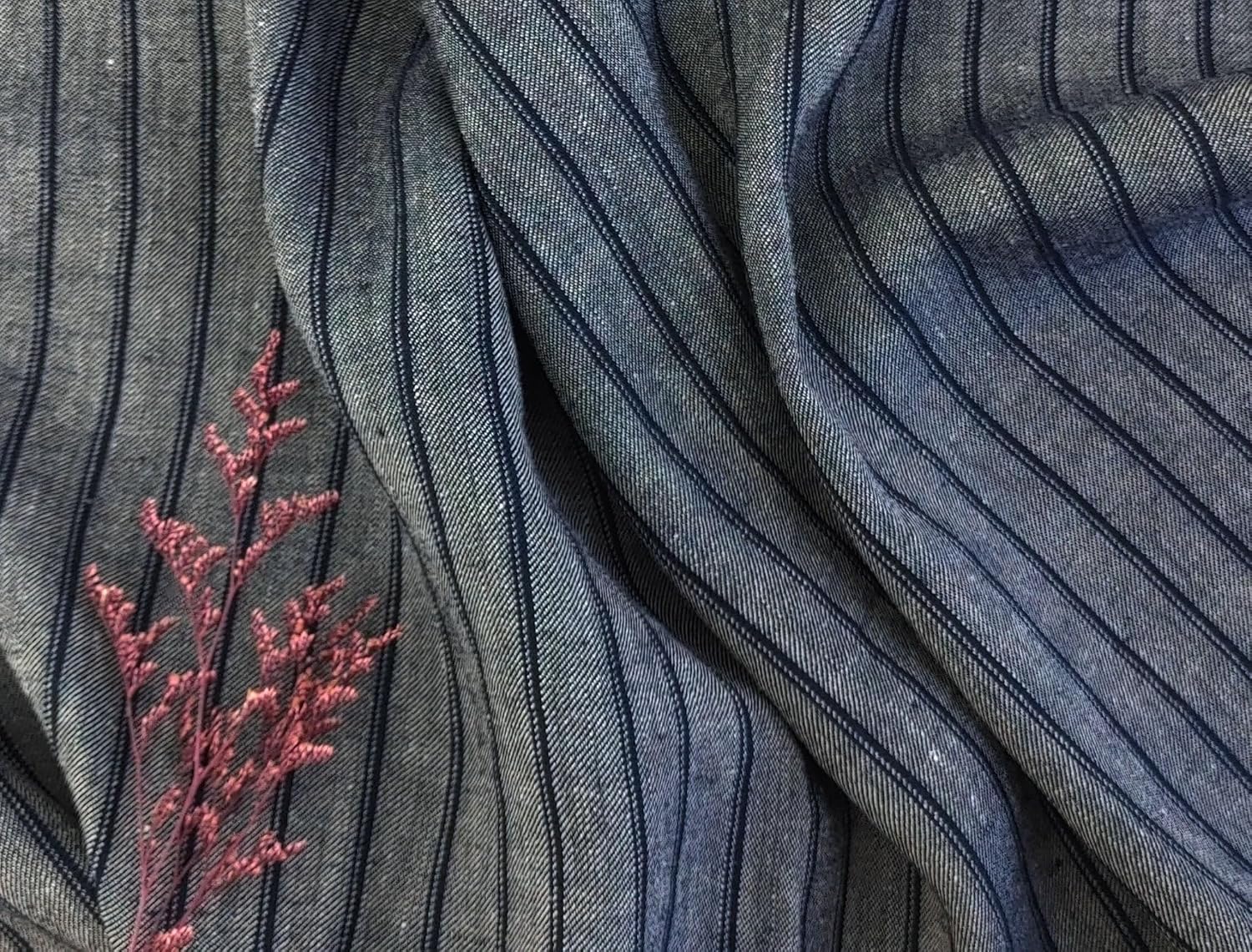 Linen Rayon Twill Stripe Fabric 6324 6325 Navy