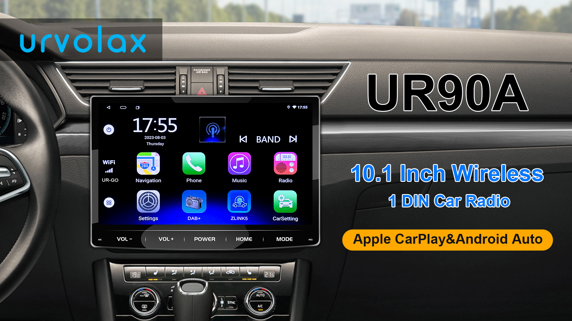 URVOLAX Android 13 Car Radio Bluetooth 1 DIN Apple CarPlay Car