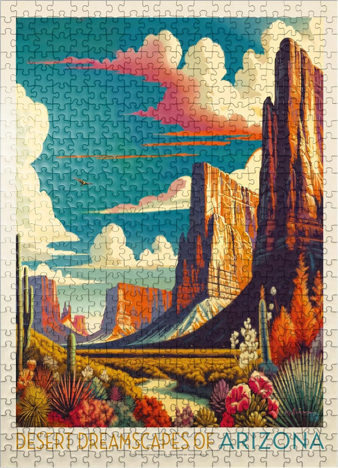 MyPuzzle Arizona: Desert Dreamscape, Vintage Poster - Premium 500 Piece Jigsaw Puzzle for Adults