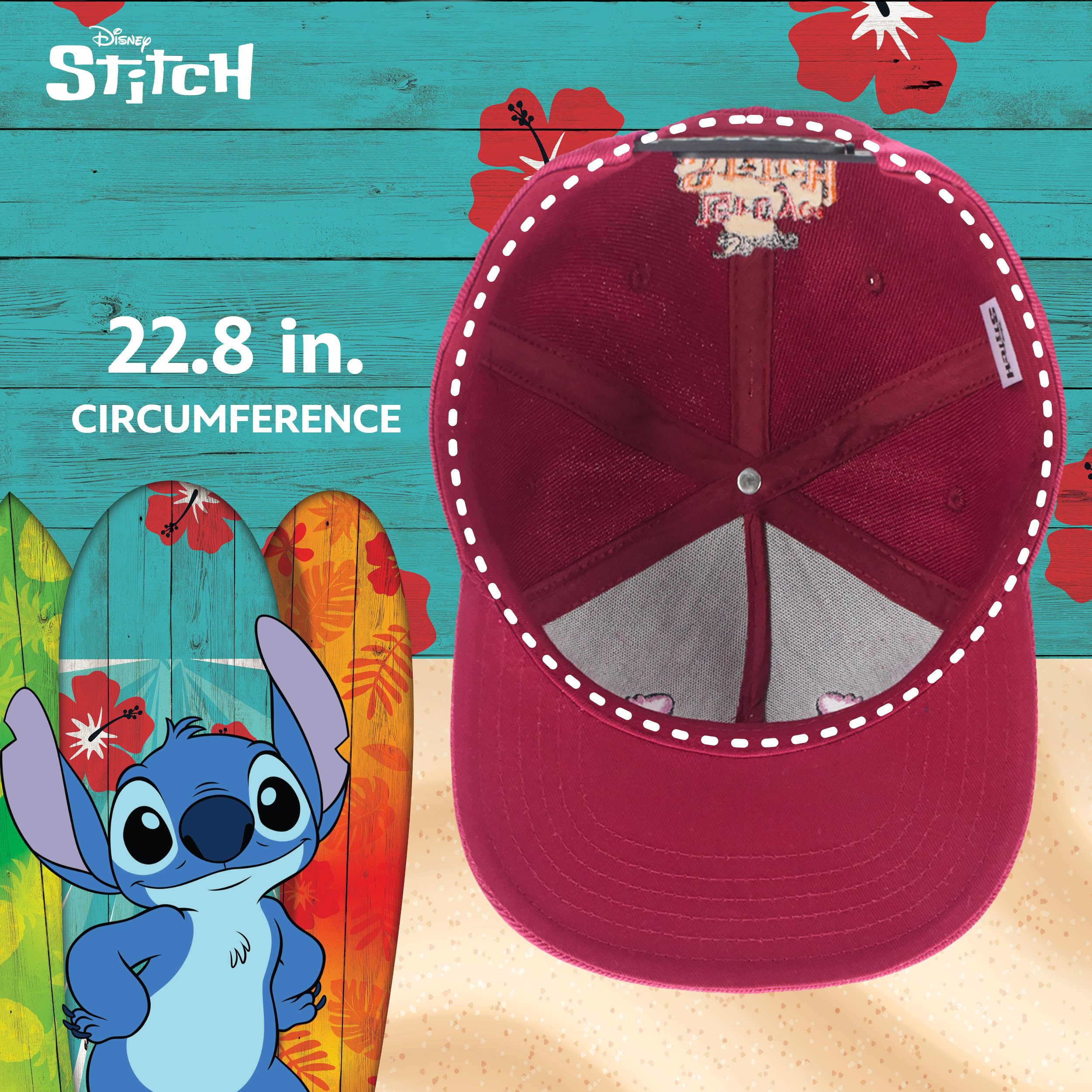 Concept One Unisex czapka z daszkiem Disney Stitch, Leroy, regulowana czapka typu snapback dla dorosłych z płaskim brzegiem, czerwona, jeden rozmiar, Czerwony, rozmiar uniwersalny