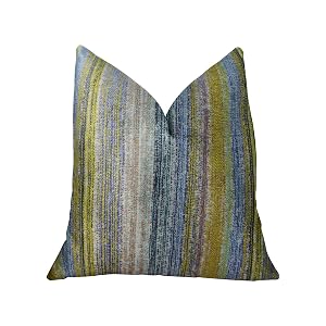 Plutus Brands Plutus Clear Shore Blue Mustard and Lavender Handmade Luxury Pillow 26 x 26