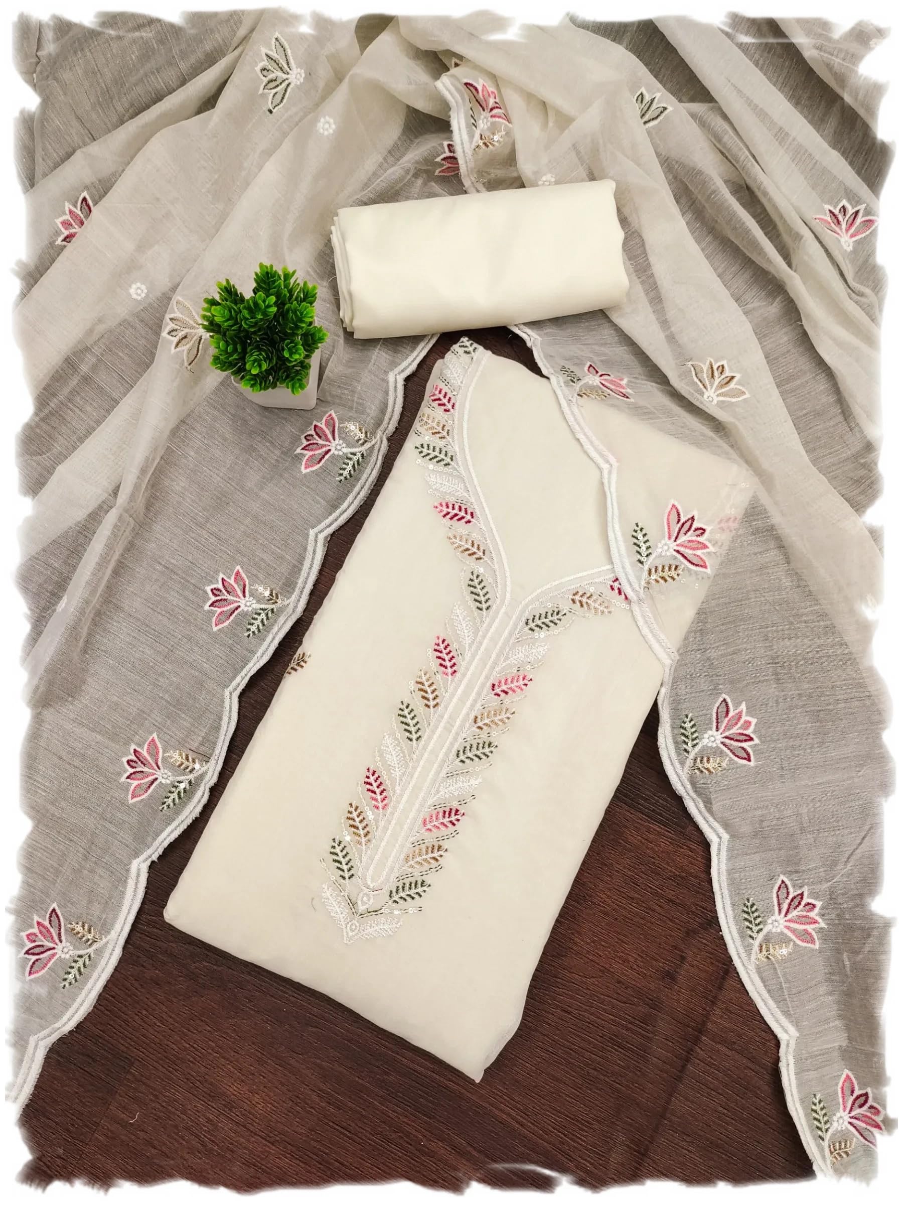 pandadi saree Women's Chanderi Cotton Embroidery Unstitched Salwar Suit Dress Material 912PDM-picture-38