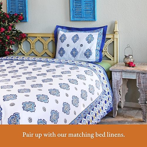 Miniatura 5 de Saffron Marigold Almohada geométrica Casablanca Blues - Azul, algodón de calidad, comercio justo, ropa de cama bohemio, estilo de cocina de granja,