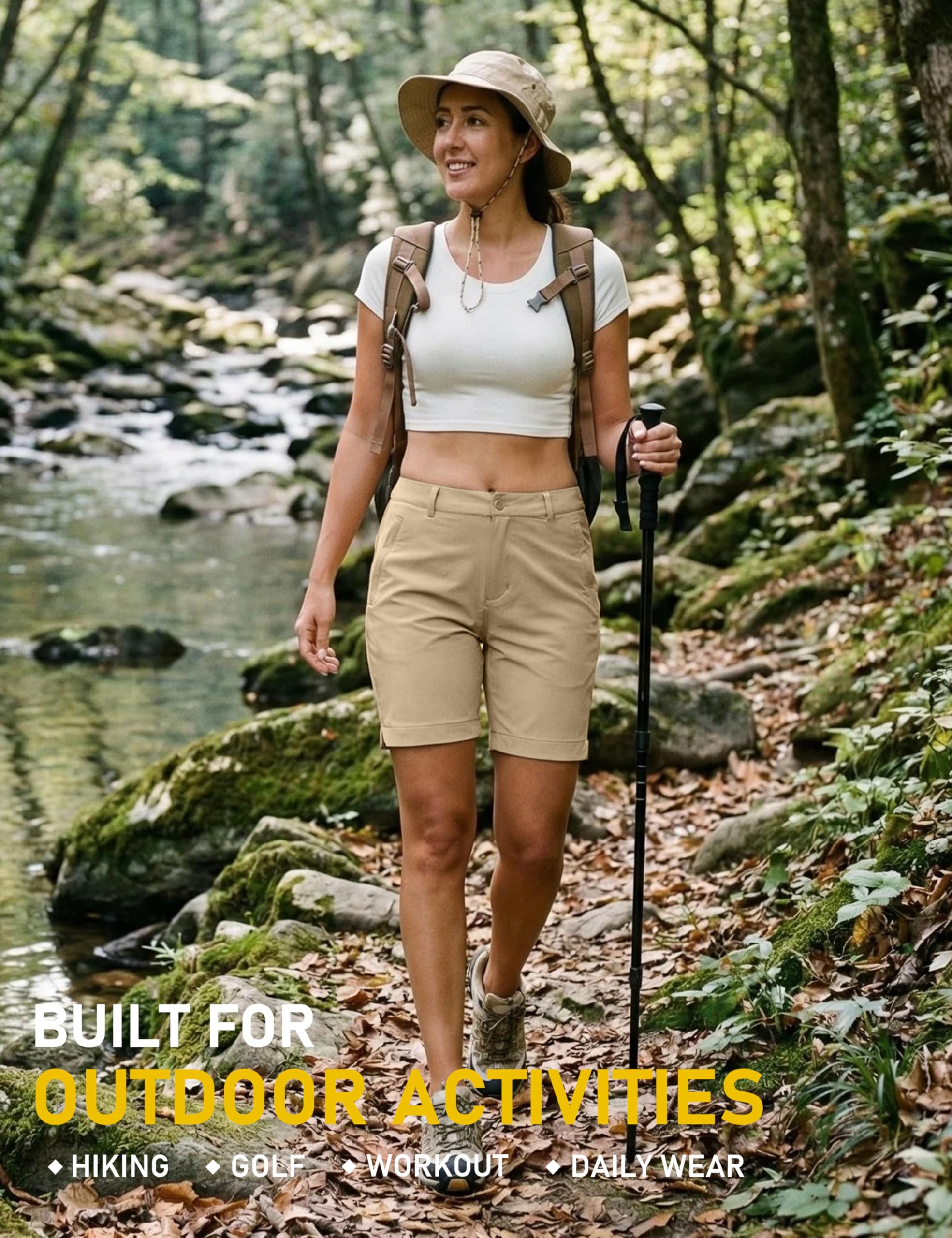 MoFiz Damskie spodnie golfowe Hiking Spodenki Lekkie Elastyczne Bermudy Trekking Spodnie robocze Wodoodporne spodnie robocze z kieszeniami