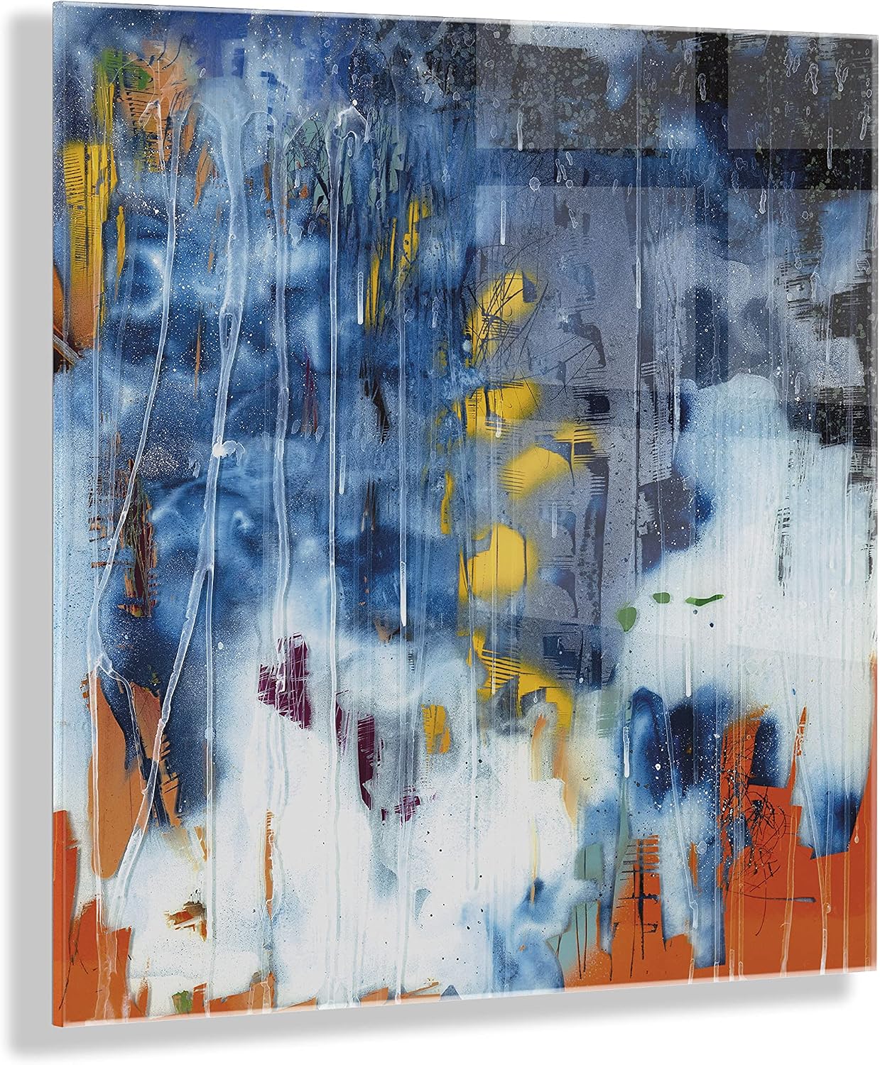 Kate and Laurel x Grant Mahr Collaboration Summer Sky Floating Acrylic Art 23x23, Vibrant Colorful Abstract Art for Wall
