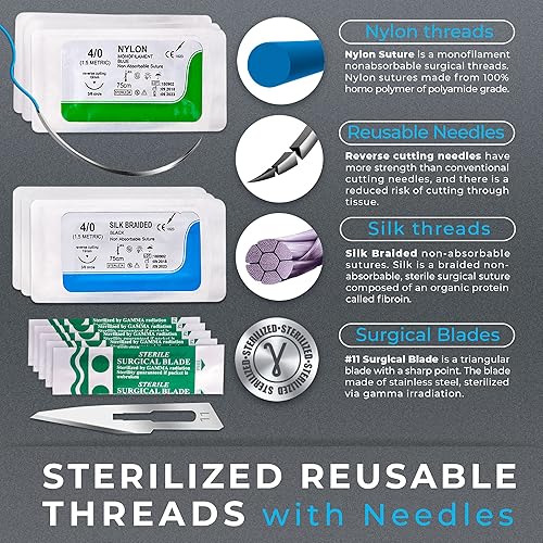 Miniatura 5 de Complete Sterile Suture Practice Kit for First Aid Field Emergency and Medical Students Training - Including Large Silicone Suture Pad and