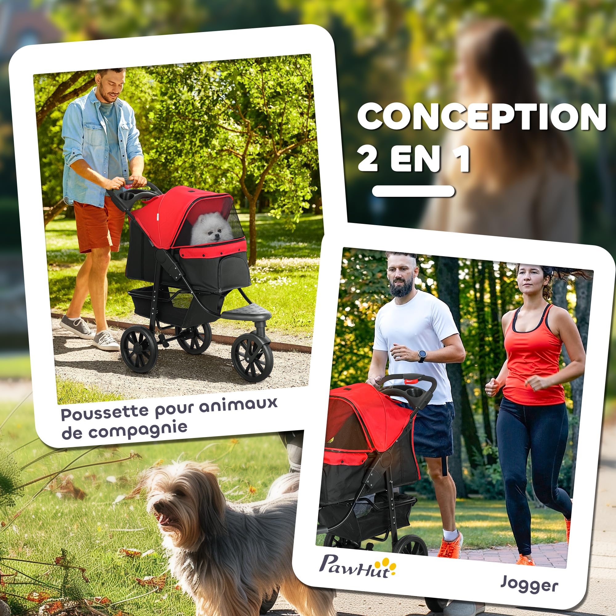 PawHut Poussette pour Chien Pliable 3 Roues Tout-Terrain 25kg - Grande Roue 12" Antichoc et Légère - Chariot Animaux avec Ouverture Arrière pour Petit Chien et Chiens Âgés de Moins de 10kg, Rouge