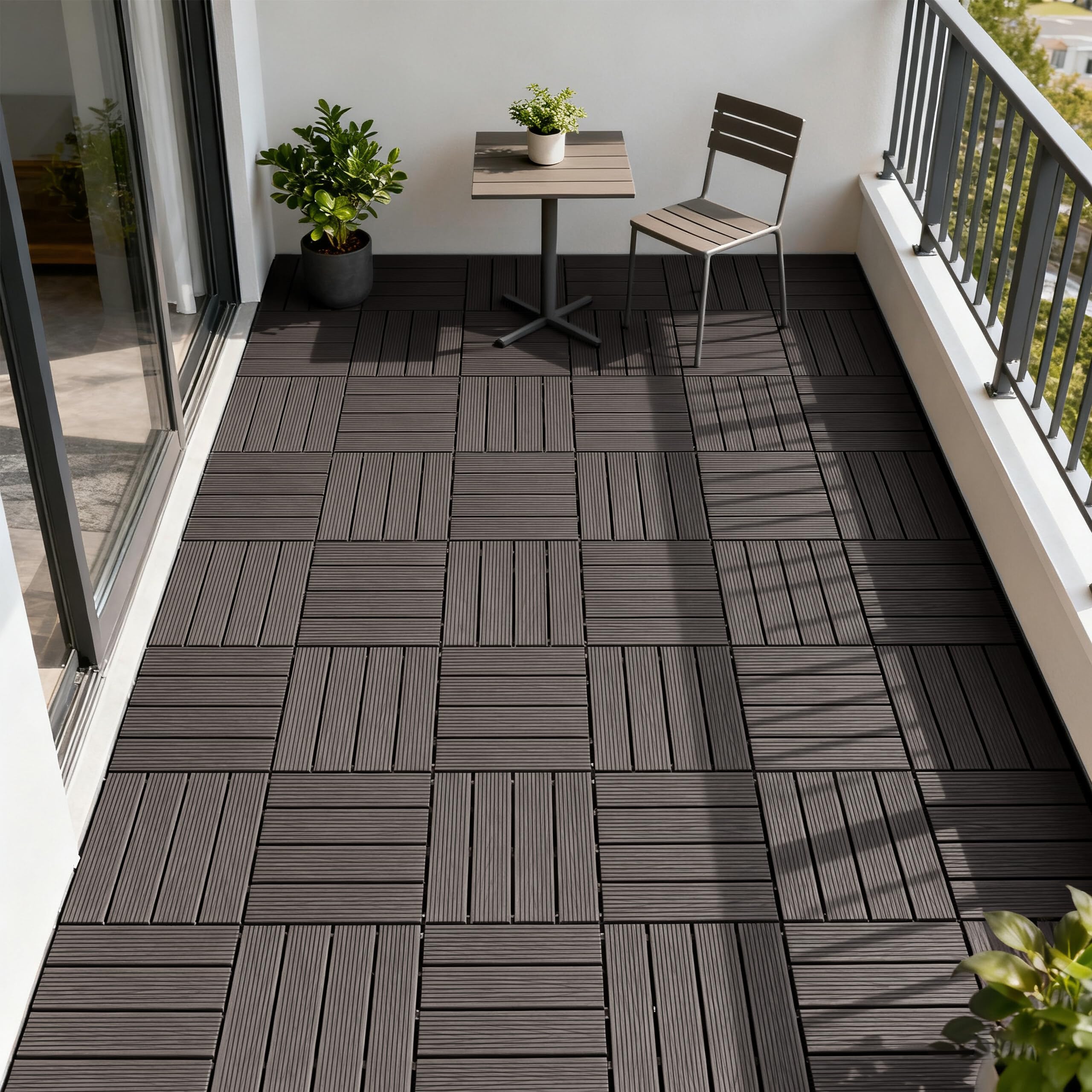 Relaxdays Dalles WPC, 22 pcs, 30x30 cm, 2 m², clipsables, Balcon/terrasse, résistantes, Aspect Bois, Gris