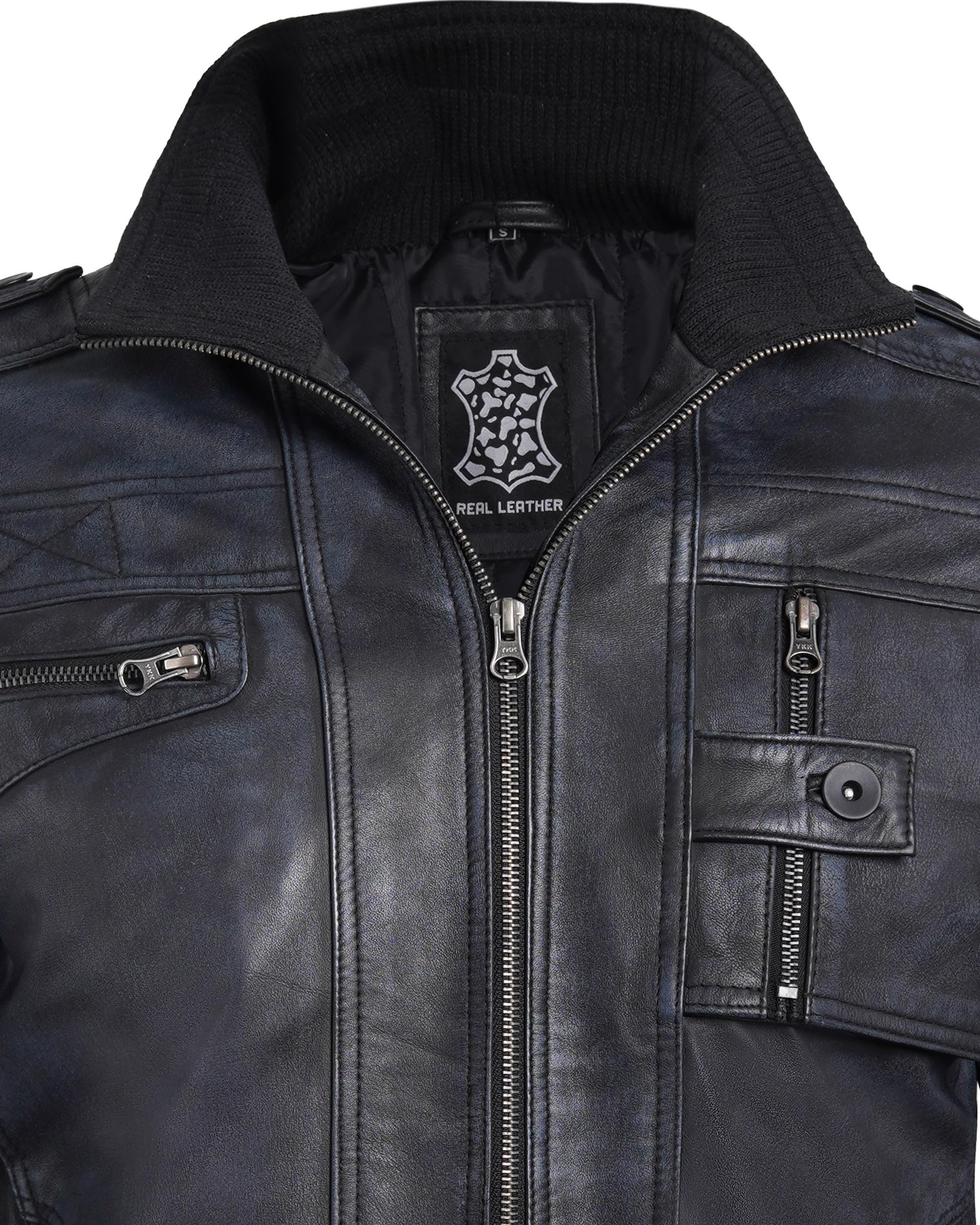 fjackets Cafe Racer Giacca in pelle da uomo - Vera pelle di agnello naturale grana giacche stile moto per uomo