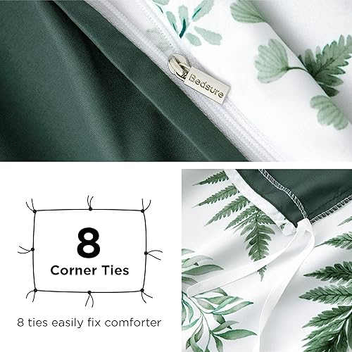 Miniatura 5 de Bedsure Juego de funda de edredón de plantas tamaño Queen, juego de funda de edredón botánica con cierre de cremallera, juego de cama verde, 3