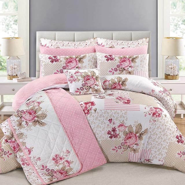 Nimsay Home Rose Floral 100% Cotton - Duvet Cover with Two Pillowcases - Pink - Double