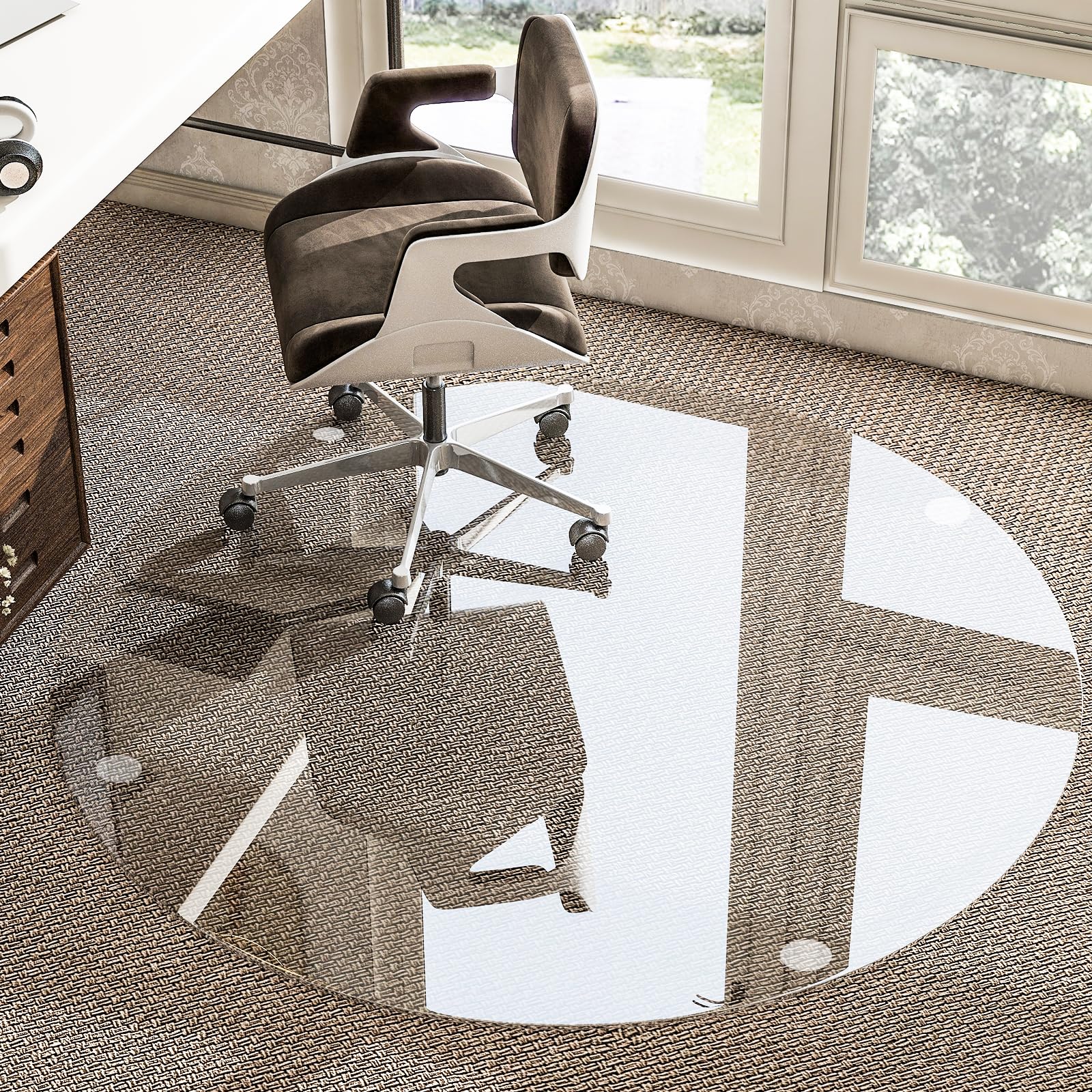 HARRITPURE Tempered Glass Chair Mat 46 inch Heavy Duty Round Hard Floor Mat for Office Desk Rolling Chair