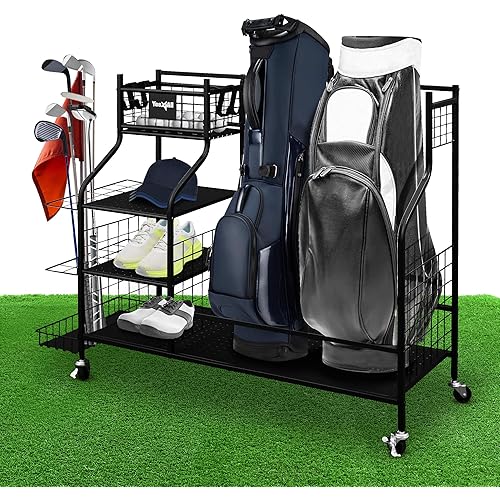 Yes4All Golf Storage Garage Organizer, Golf Bag Storage Stand and Other Golfing Equipment Rack, Extra Storage Rack for Golf Clubs,Black