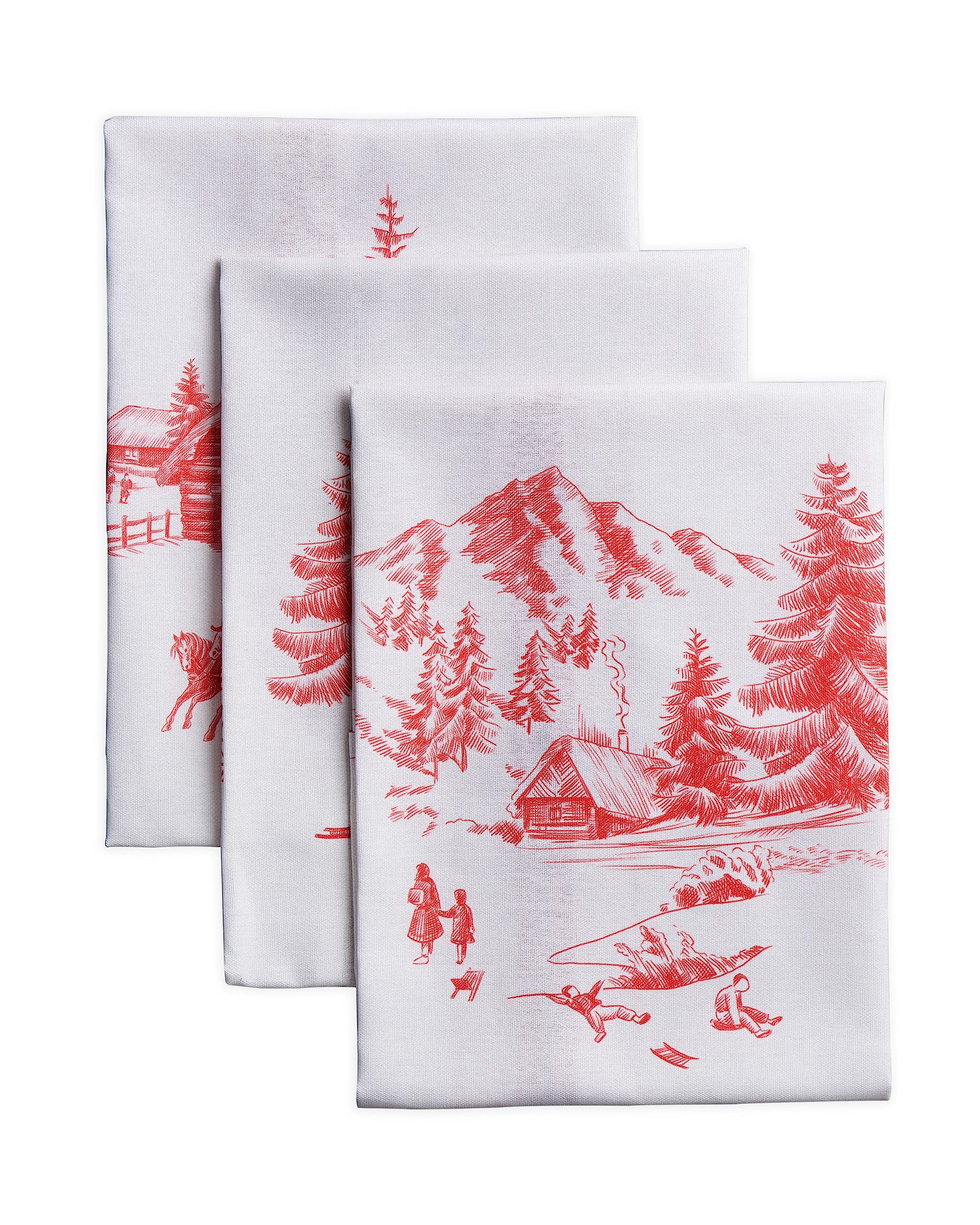 Maison d' Hermine Kitchen Towels Set of 3 100% Cotton 70 CM x 50 CM Reusable Cloth Tea Dish Towels Absorbent with Hanging Loop for Kitchen Dining Christmas Decorations (Winter Jouy)