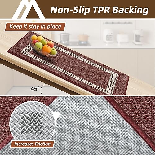 Miniatura 3 de COSY HOMEER Alfombras de cocina antideslizantes 20x30/20x48 pulgadas Tapete grueso de polipropileno para estar de pie en el hogar, lavable a Rojo