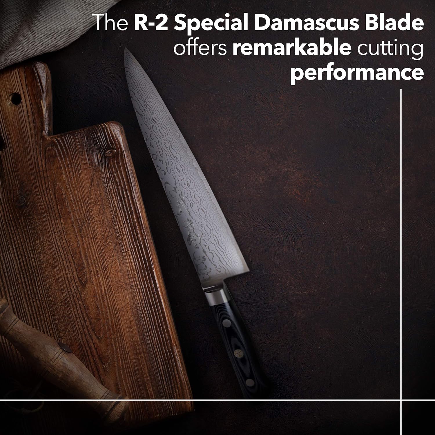 Weekly Top Sale JCK Original Kagayaki Japanese Chef’s Knife, KGR-3 Professional Gyuto Knife, Traditional Hammer Forged R-2 Damascus Steel with Ergonomic Linen Micarta Handle, 8.2 inch