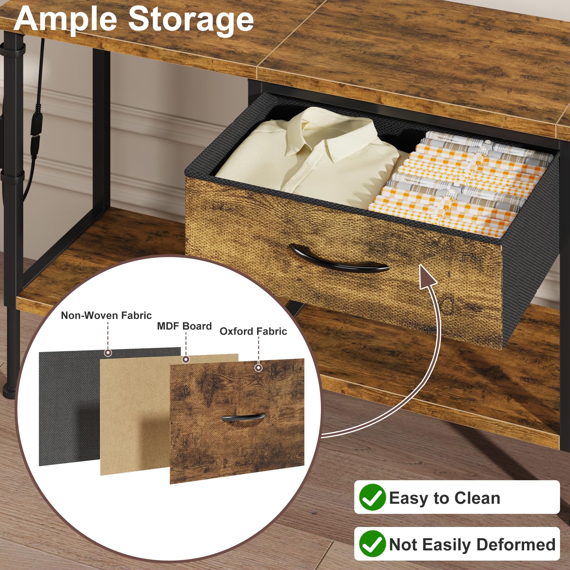 Fernsehtisch mit Steckdose TV Cabinet mit LED-Beleuchtung TV Bank Fernsehschrank TV Ständer TV Schrank Board Table für Fernseher bis zu 55 Zoll für Wohnzimmer Schlafzimmer Vintagebraun 120 cm