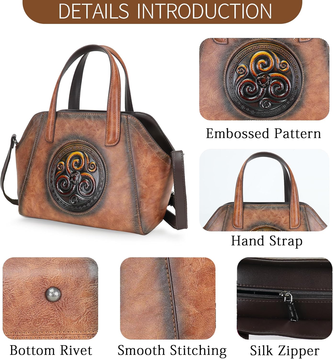 Crossbody Bag for Women Shoulder Tote Bag Medium Satchel Vintage Embossing - Image 5