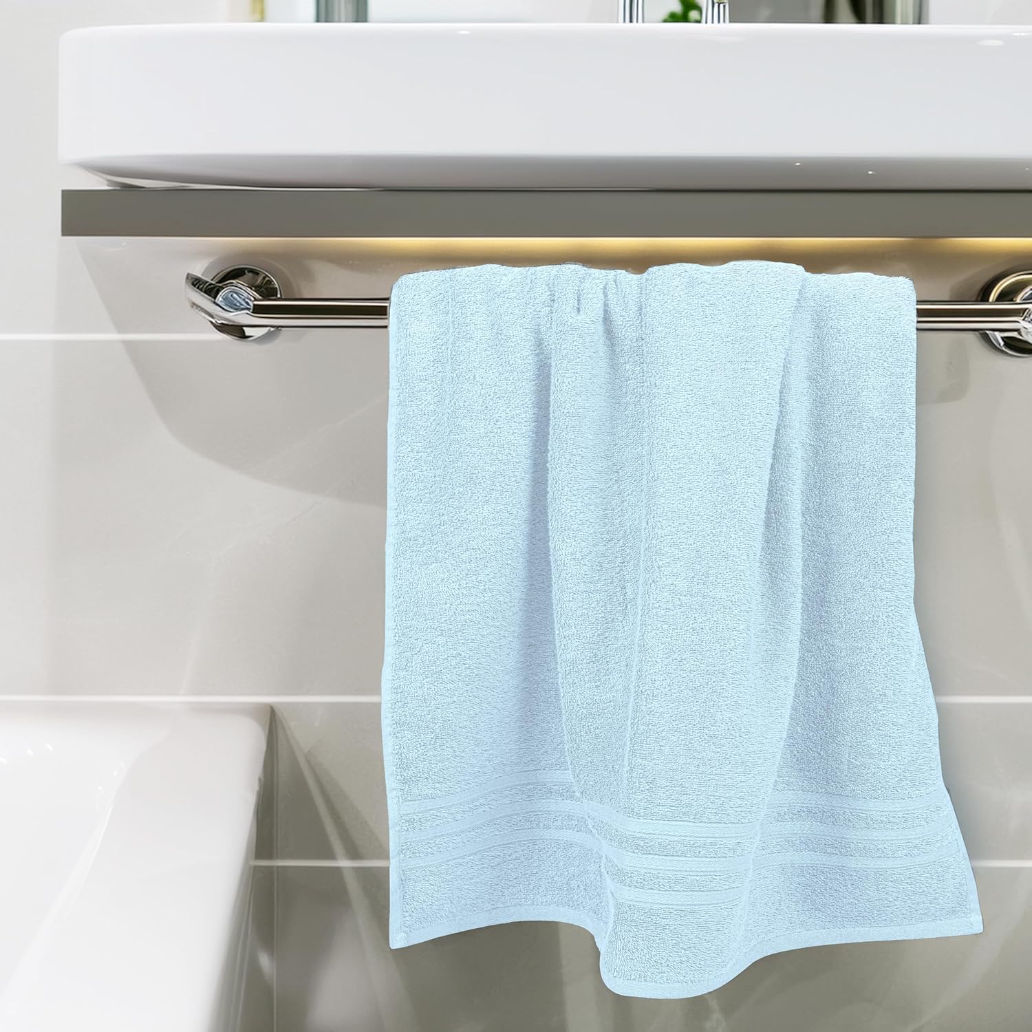 Tens Towels Pack of 4 Soft Bath Towels, 100% Cotton, 27 x 54 Inches, Lightweight & Quick-Dry, Ideal for Daily Bathroom Use, Practical & Comfortable, Sky Blue - Image 7